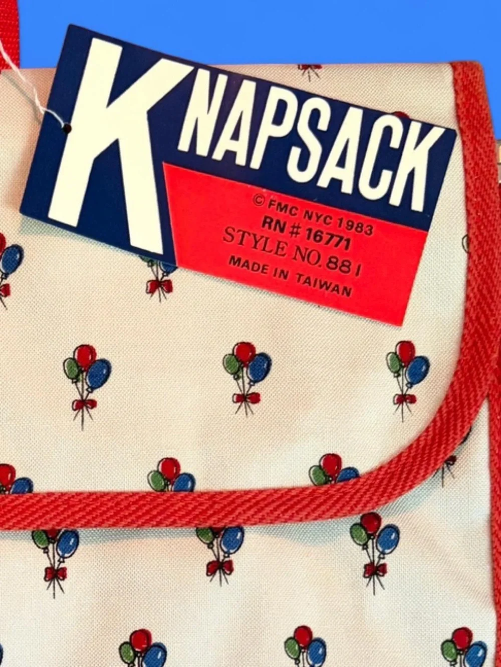 1983 Red Ballon Print Canvas Knapsack Deadstock